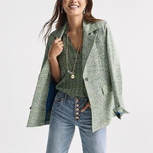 Cabi Presentation Blazer Green Blue Tweed Textured Career Jacket Style 6251